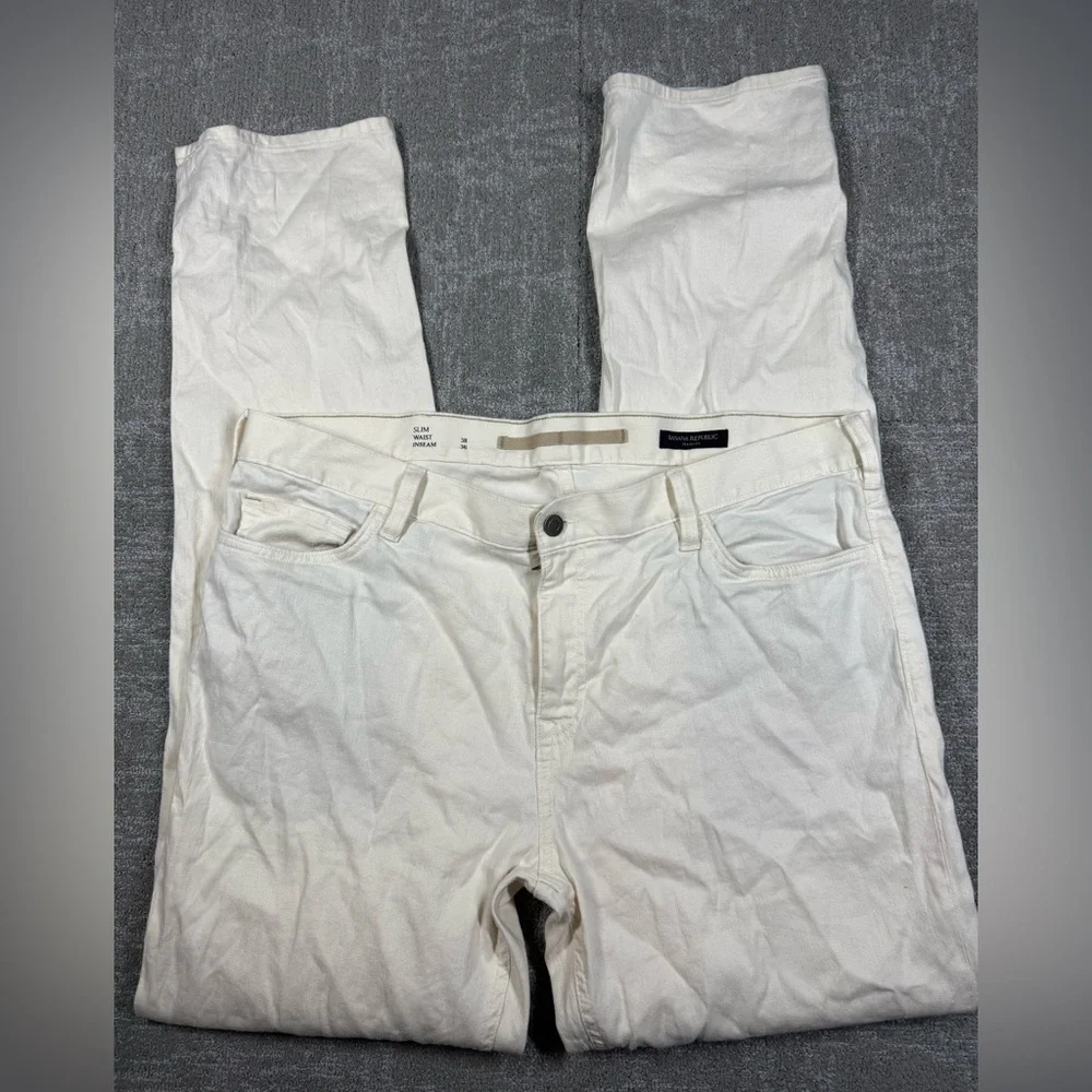 Banana Republic Traveler Pant Cotton Linen Blend Slim Leg Pant Mens Size 38x36